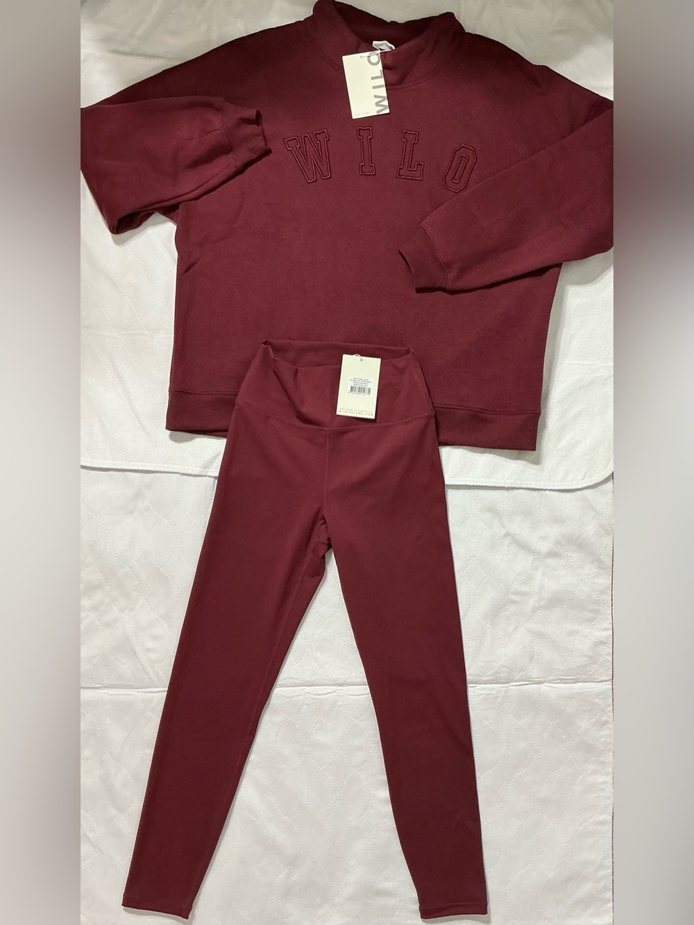 NWT Wilo The Label Burgundy Funnel Neck Sweatshirt Legging Set S